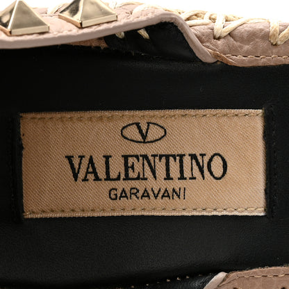 Valentino Garavani Grained Calfskin Rockstud Ankle Strap Espadrille 15/105mm Wedge Sandals 35 Rose Quartz Natural 8 of 13
