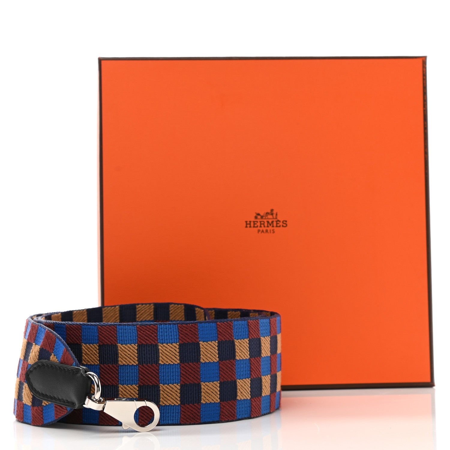 Hermes Toile Swift 50mm Maxi Quadrille Shoulder Strap Bleu Billard Biscuit Rouge H Black 6 of 6