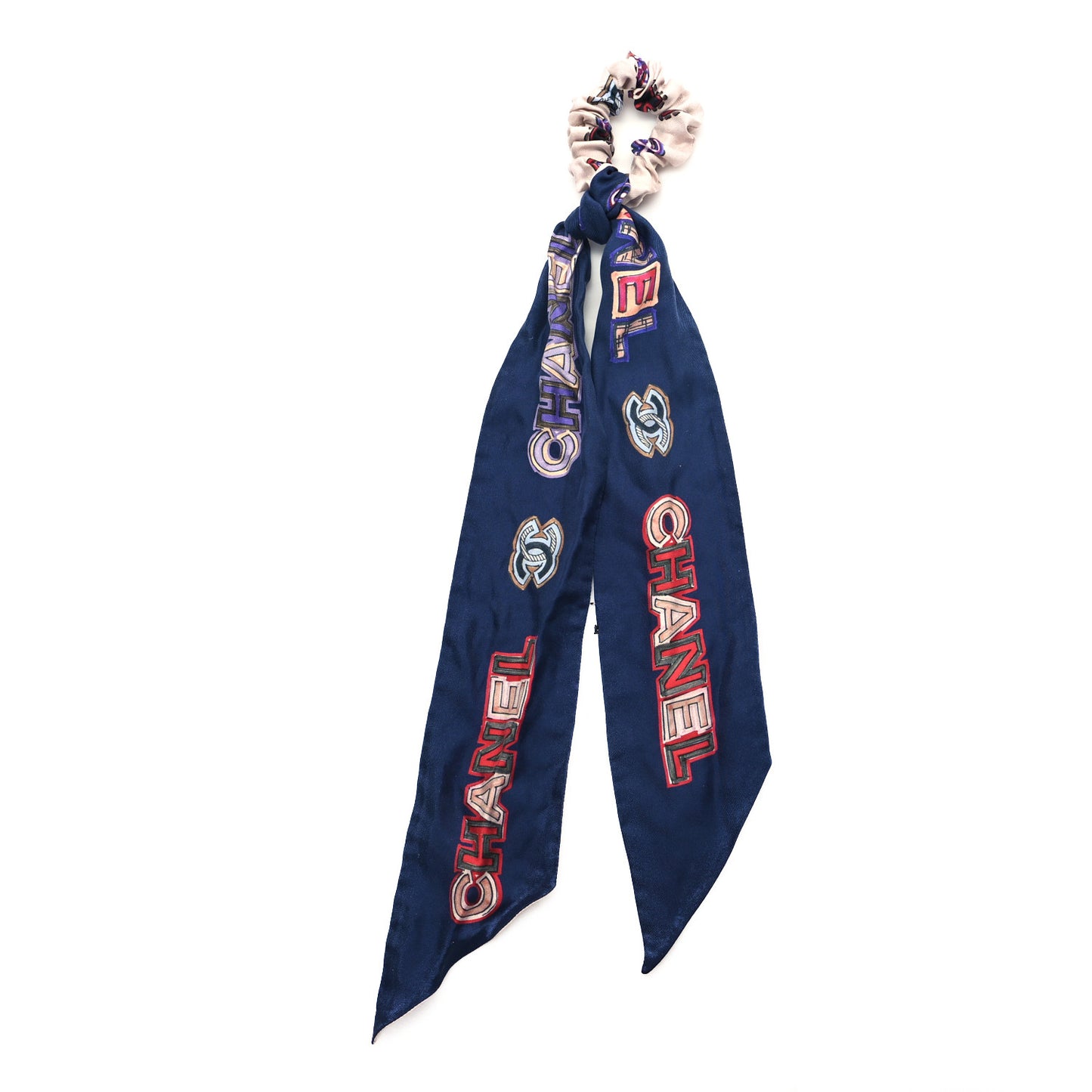 Silk CC Scrunchie and Scarf Hair Tie Set Blue Multicolor
