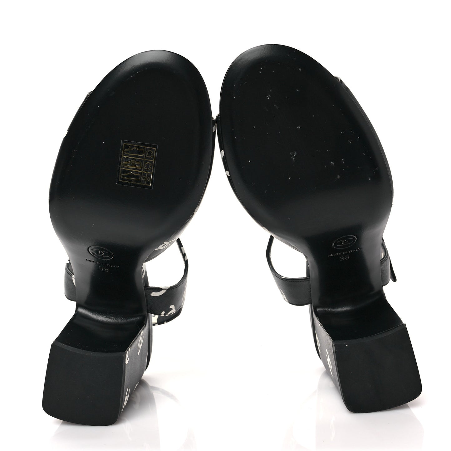 Printed Lambskin CC Sandals 38 Black White