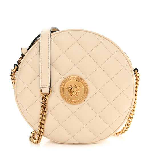 Nappa Quilted La Medusa Round Camera Bag White