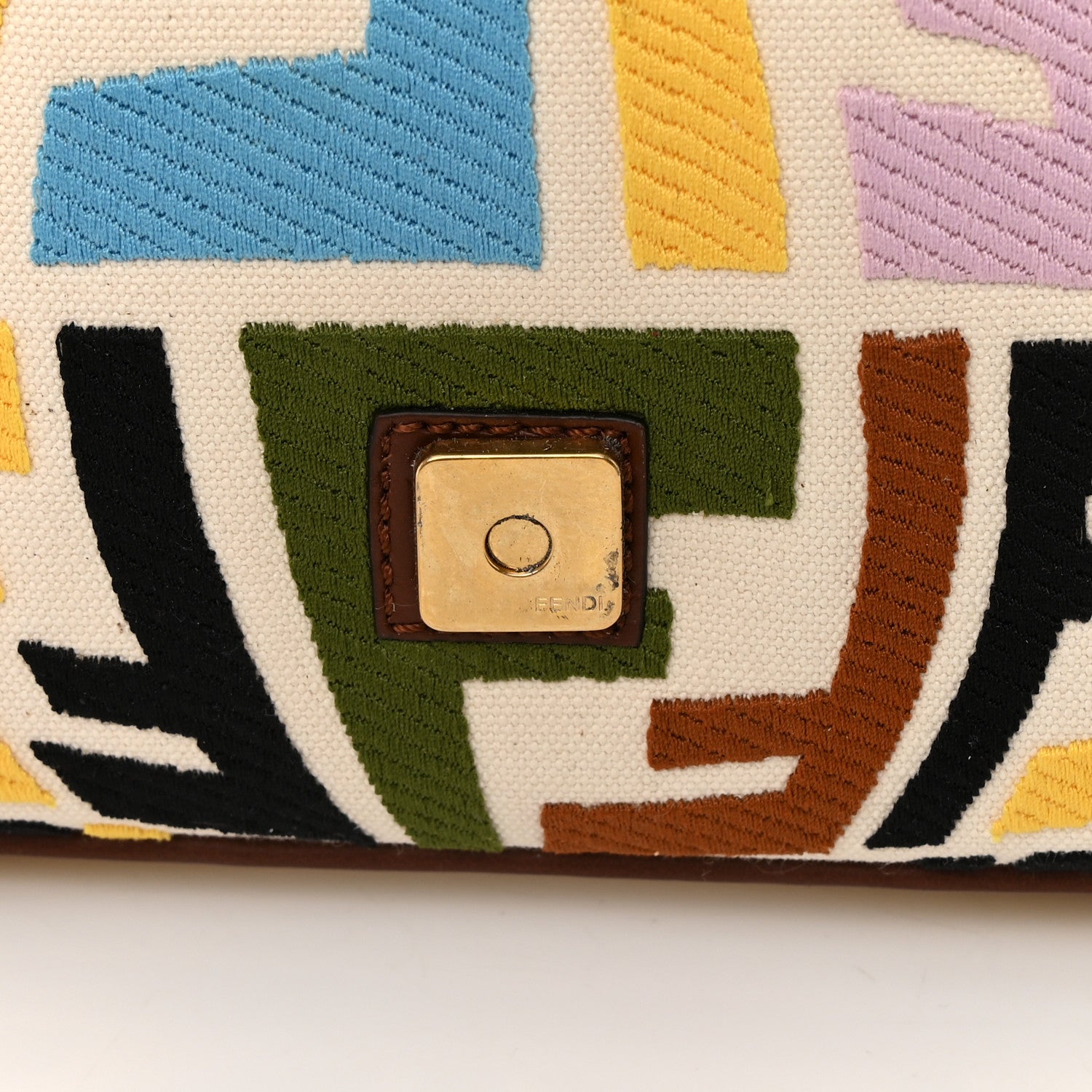 Fendi X SARA COLEMAN Canvas Vitello King Seta FF Fish Eye Embroidered Baguette Grezzo Multicolor Ghianda 14 of 14