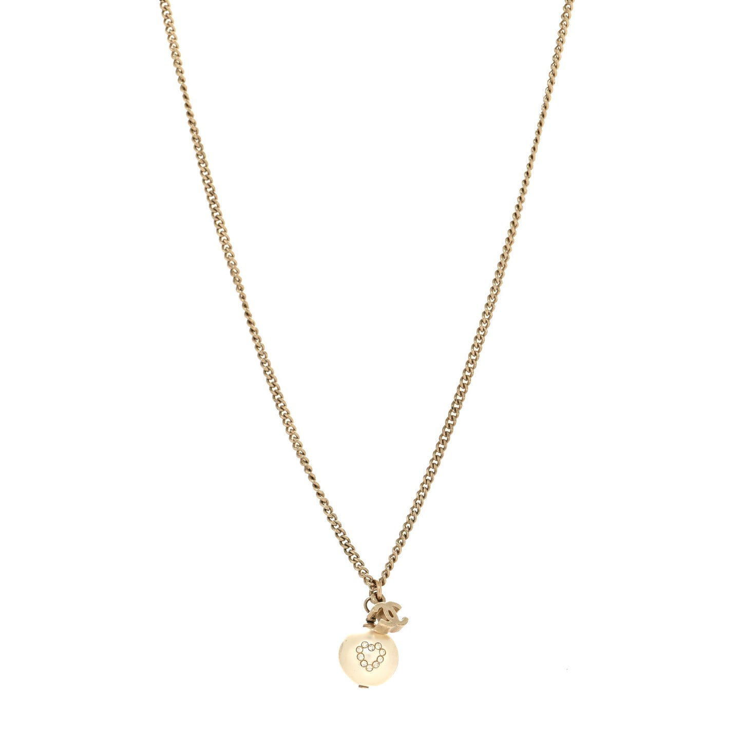 Pearl Crystal CC Heart Necklace Gold White