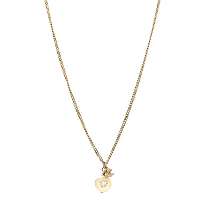 Chanel Pearl Crystal CC Heart Necklace Gold White 1 of 5