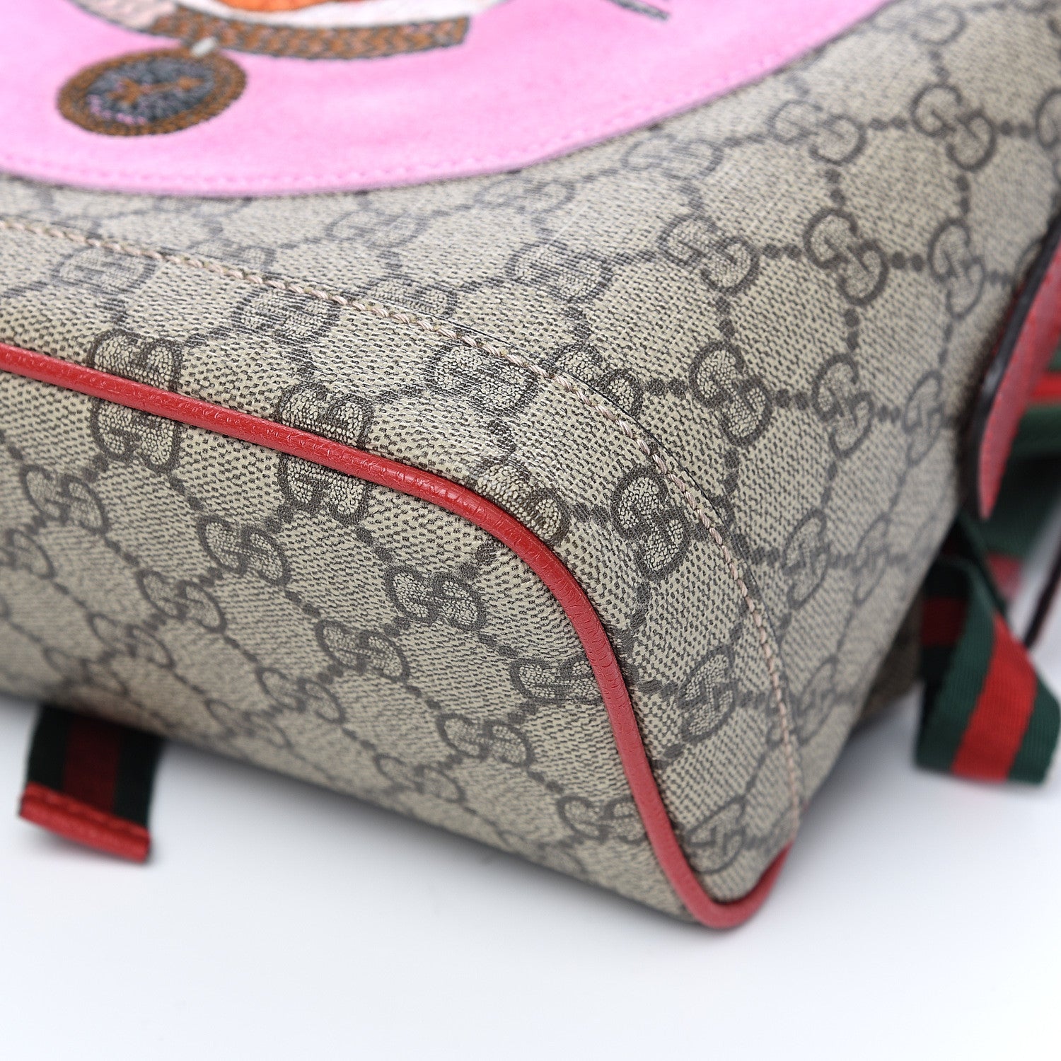 Gucci GG Supreme Monogram Web Bosco Patch Dome Backpack Beige Malva Hibiscus Red 8 of 9