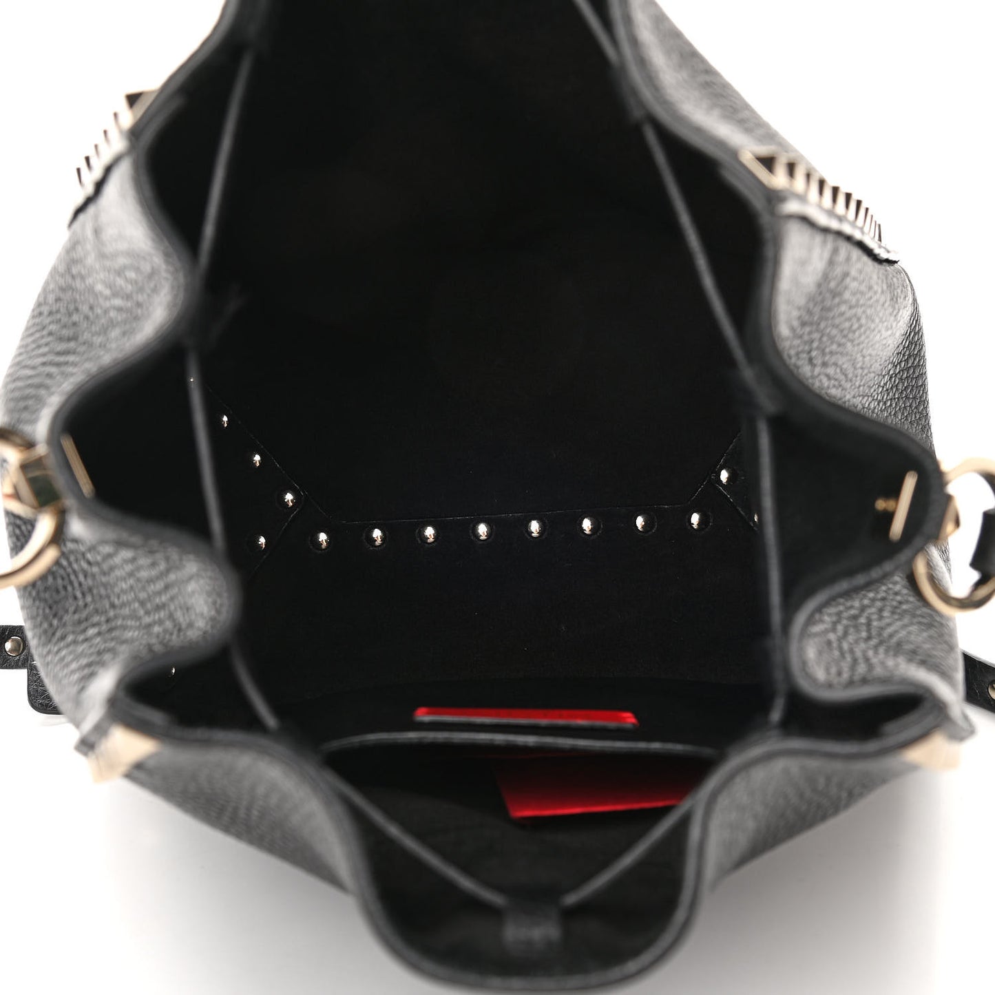 Grained Calfskin Rockstud Bucket Bag Black