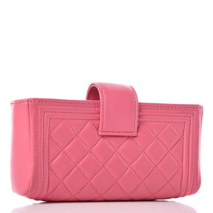 Chanel Lambskin Quilted Mini Boy Phone Holder Clutch Pink 3 of 12
