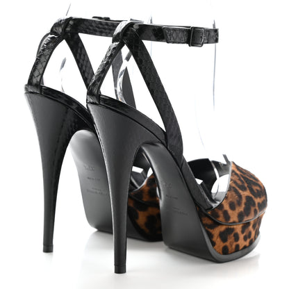 Saint Laurent Pony Hair Leopard Print Tribute 105 Platform Sandals 37.5 Naturale 4 of 7