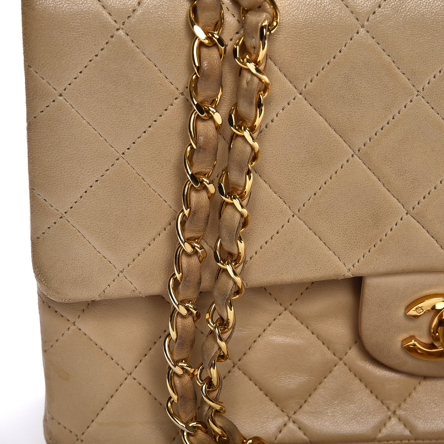 Lambskin Quilted Medium Double Flap Beige