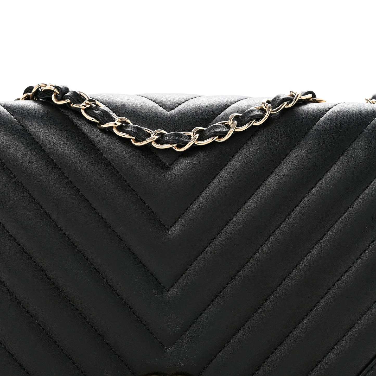 Calfskin Chevron Quilted Large Statement Flap Black