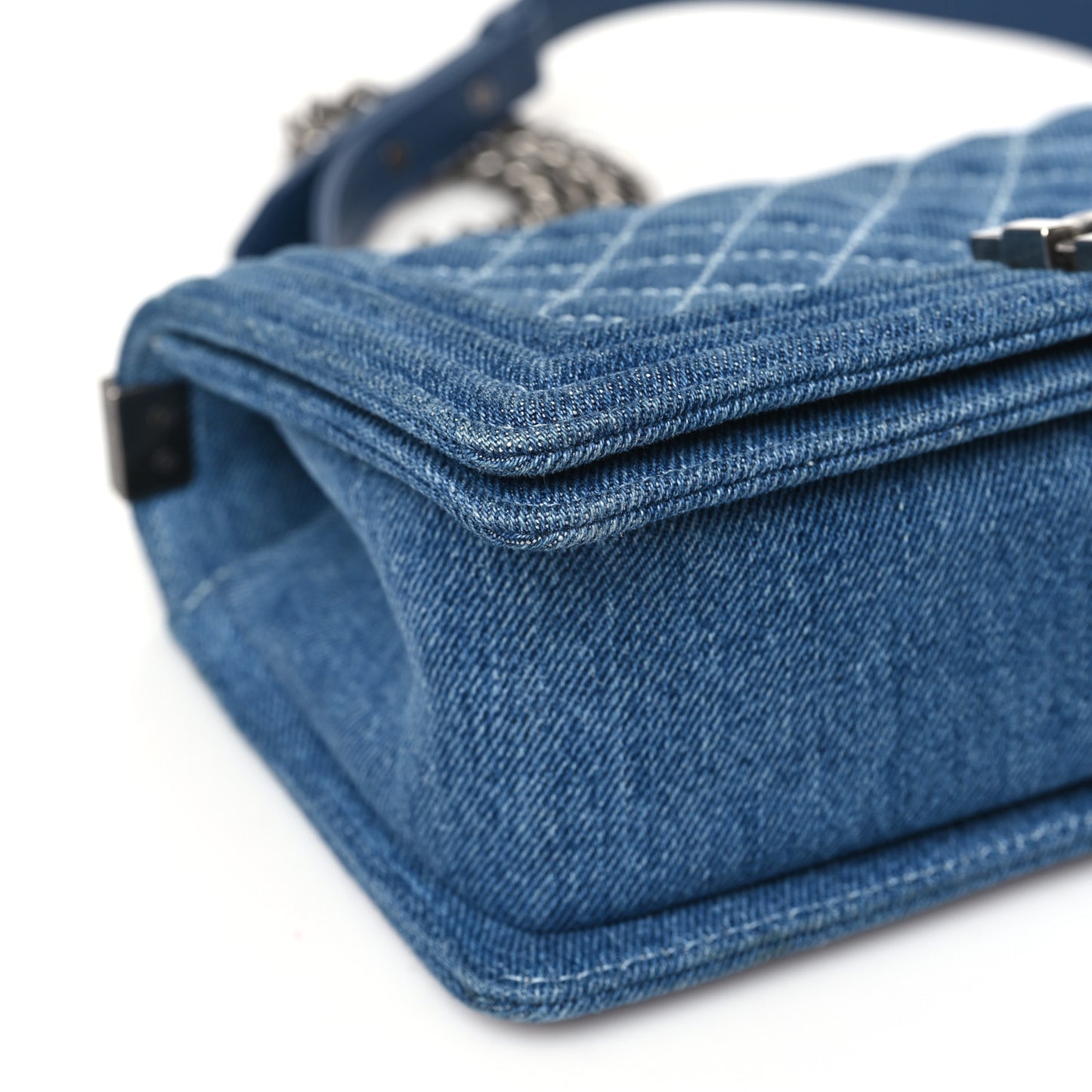 Denim Quilted Medium Boy Flap Blue