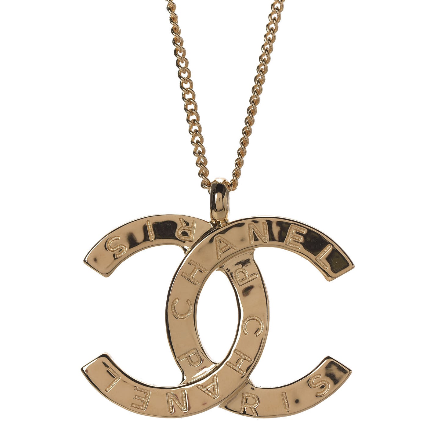 Metal CC Paris Button Necklace Gold