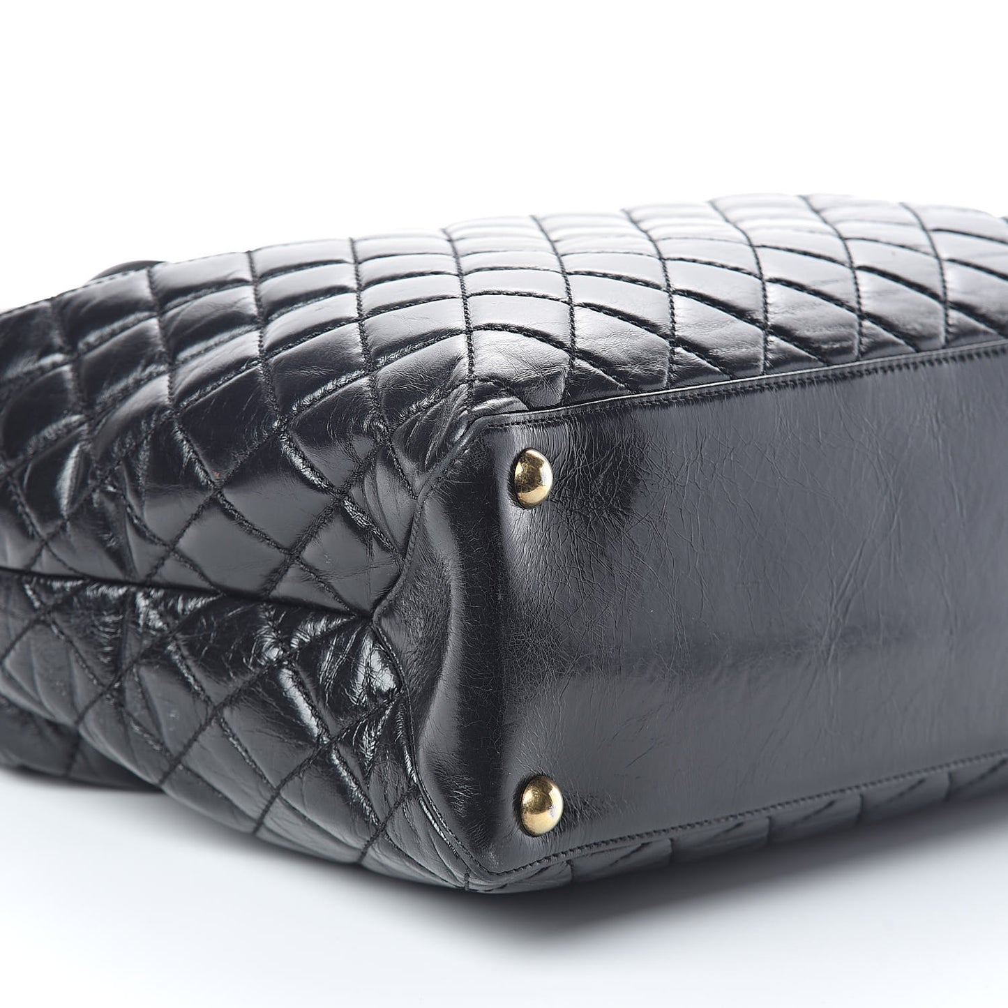 Glazed Calfskin Quilted Large Boy Tote Black