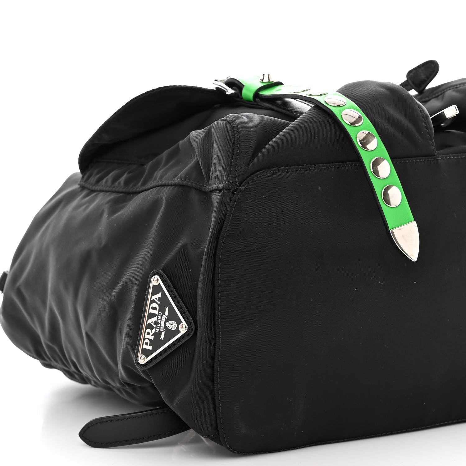 Prada Nylon New Vela Studded Backpack Black Green 10 of 12