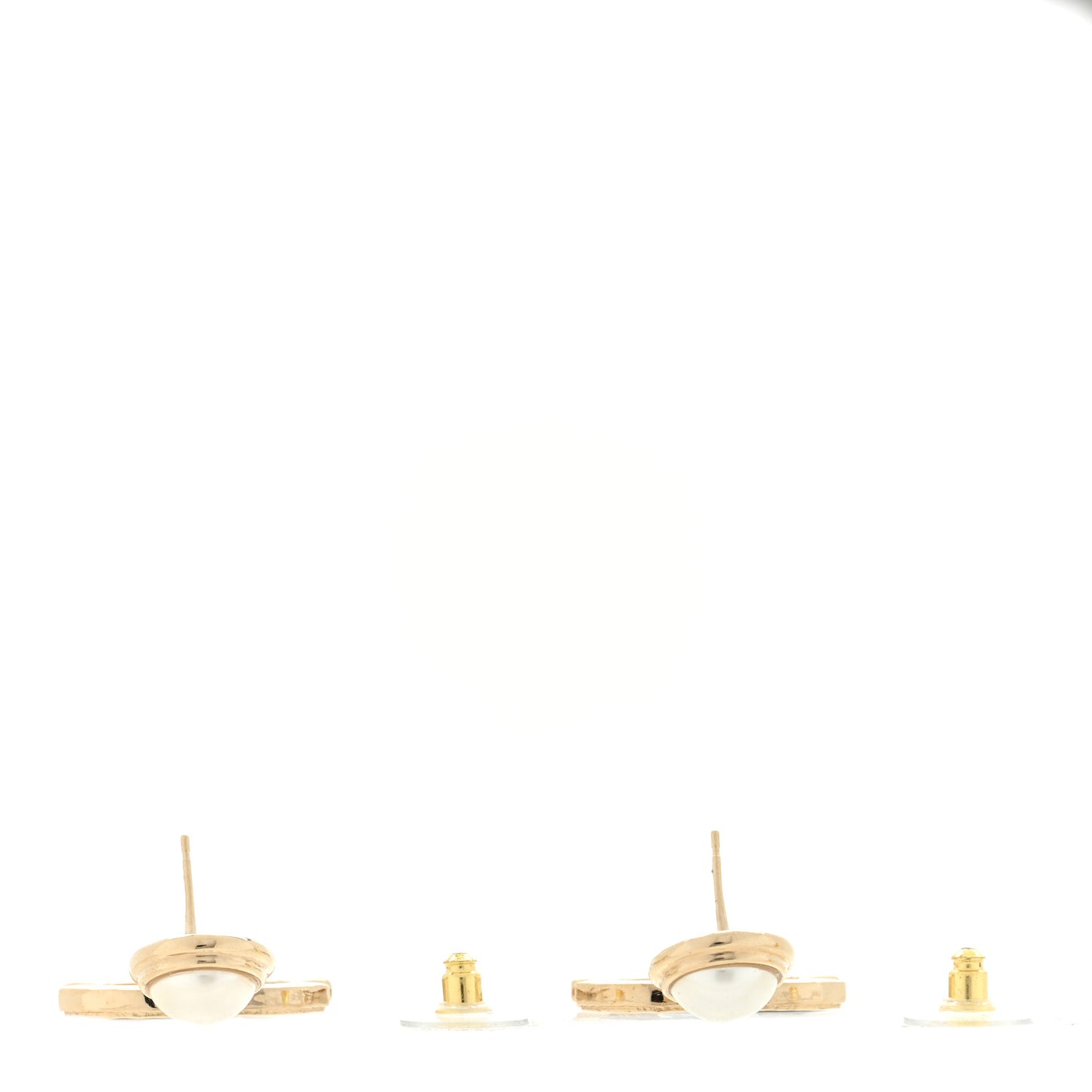 Pearl Enamel CC Drop Earrings Black