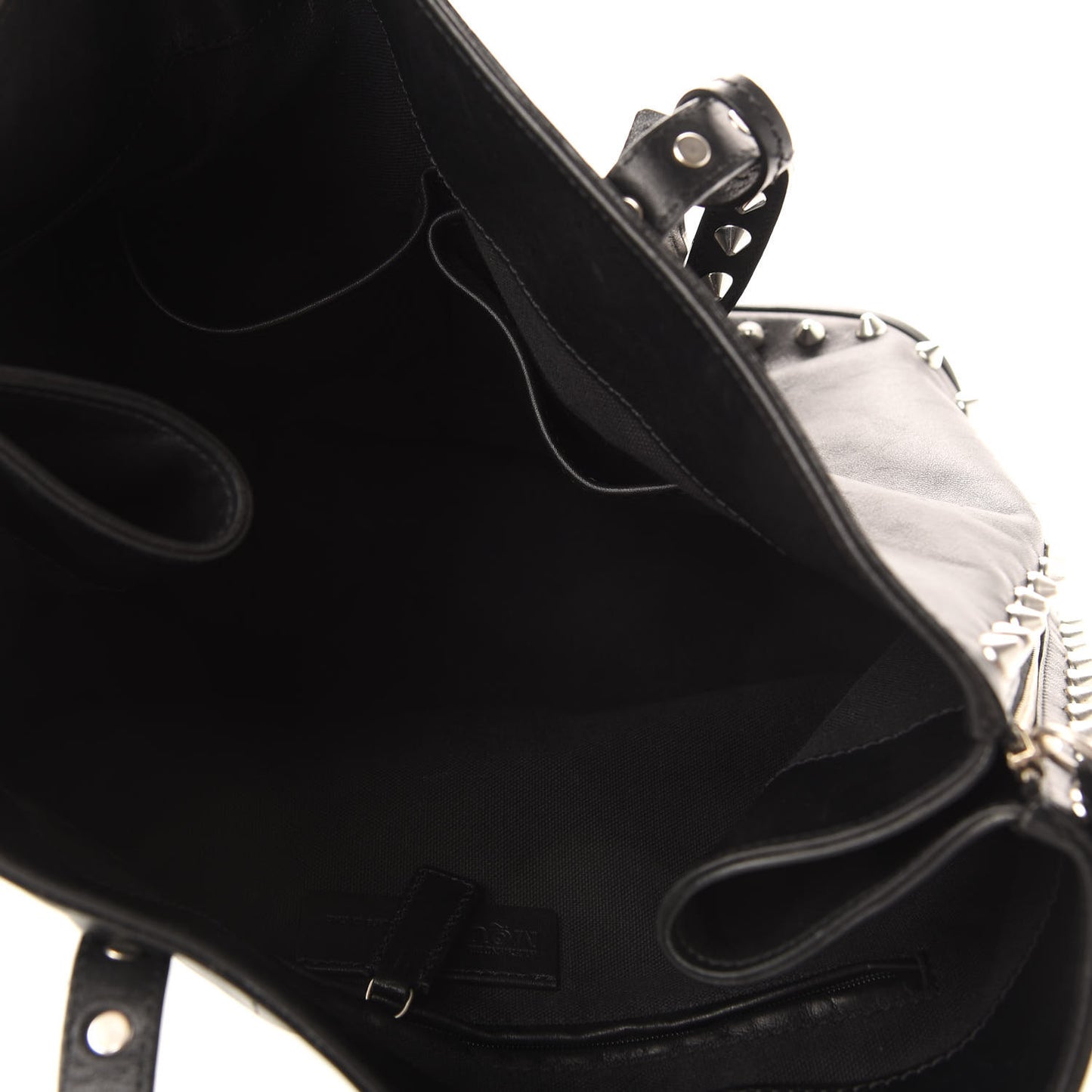 Pebbled Calfskin Skull Studded Padlock Tote Black