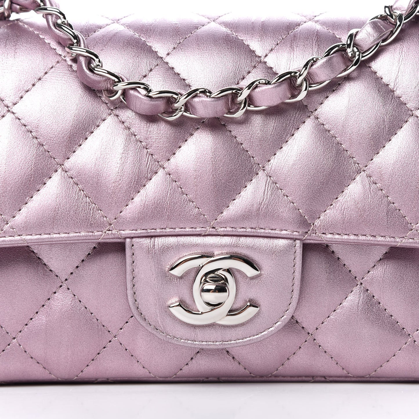 Metallic Calfskin Quilted Mini Rectangular Flap Pink