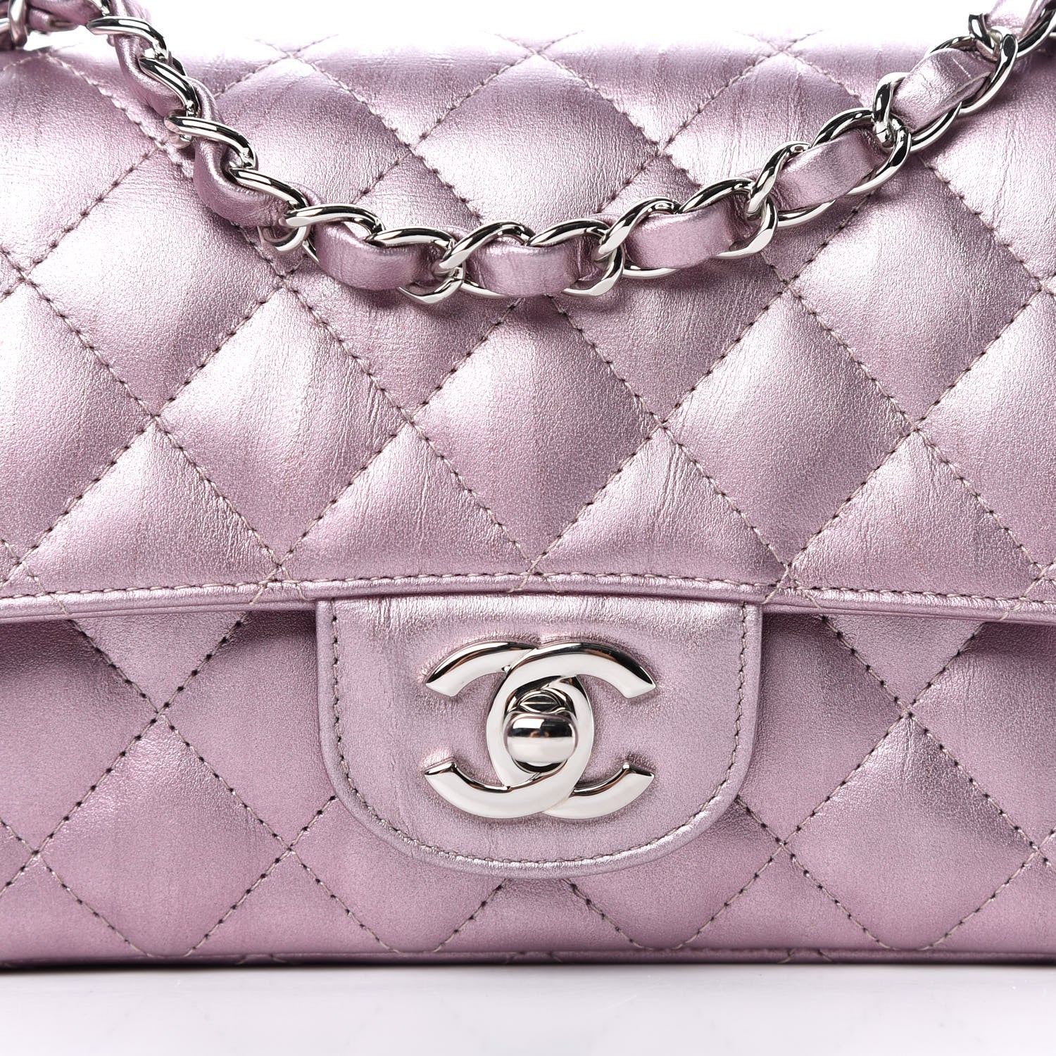 Chanel Metallic Calfskin Quilted Mini Rectangular Flap Pink 9 of 10