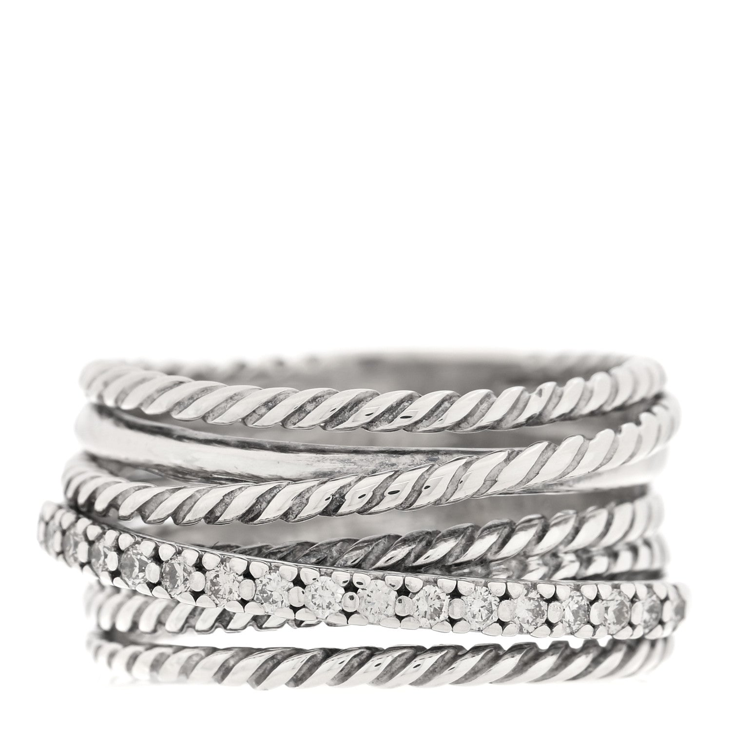 David Yurman Sterling Silver Diamond 12mm Wide Crossover Cable Ring 1 of 4