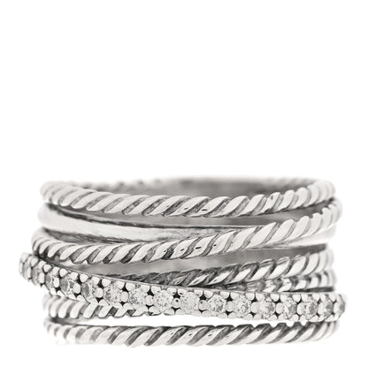 David Yurman Sterling Silver Diamond 12mm Wide Crossover Cable Ring 1 of 4