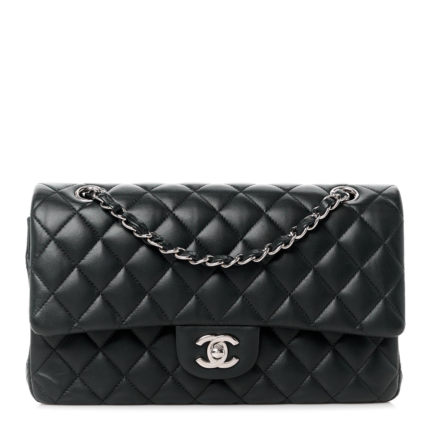 Lambskin Quilted Medium Double Flap Black