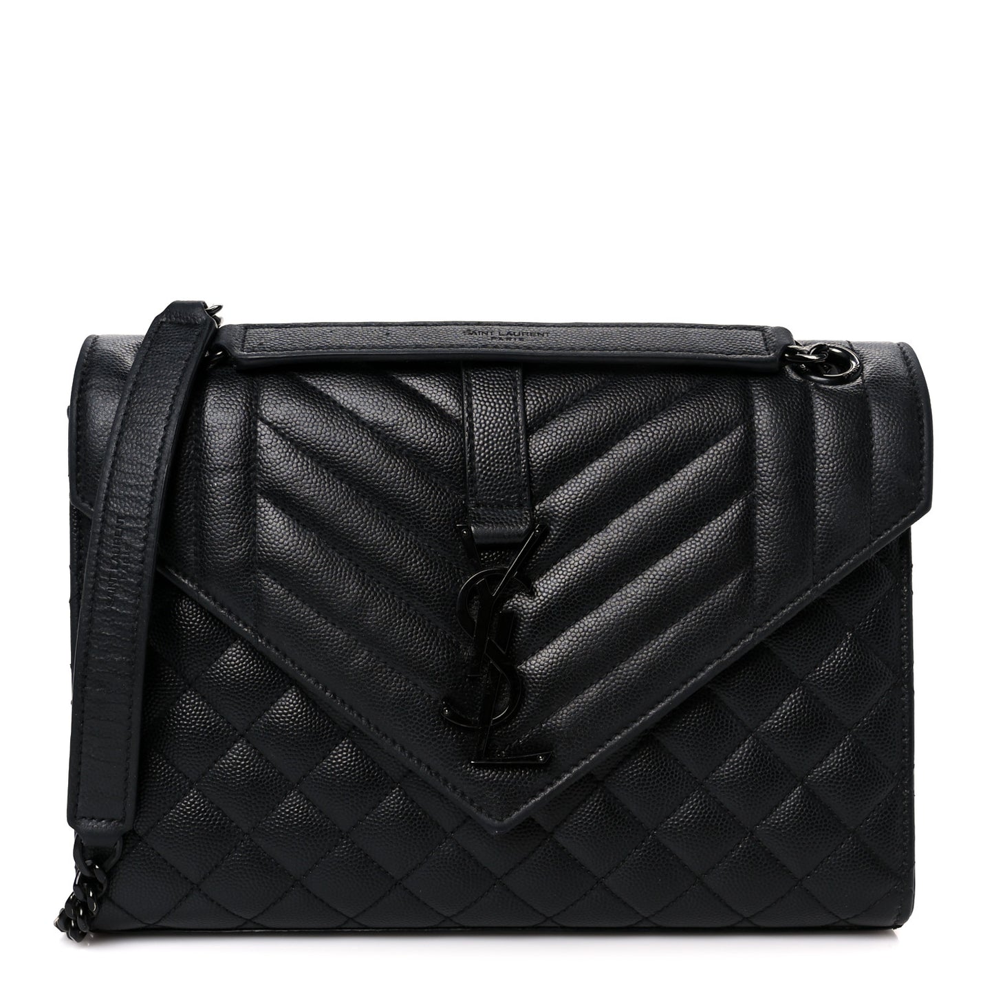 Grain De Poudre Textured Mixed Matelasse Triquilt Medium Monogram Monochrome Satchel Black