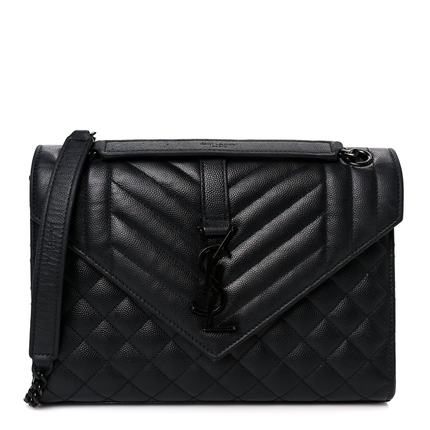 Saint Laurent Grain De Poudre Textured Mixed Matelasse Triquilt Medium Monogram Monochrome Satchel Black 1 of 11