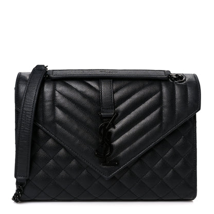 Saint Laurent Grain De Poudre Textured Mixed Matelasse Triquilt Medium Monogram Monochrome Satchel Black 1 of 11