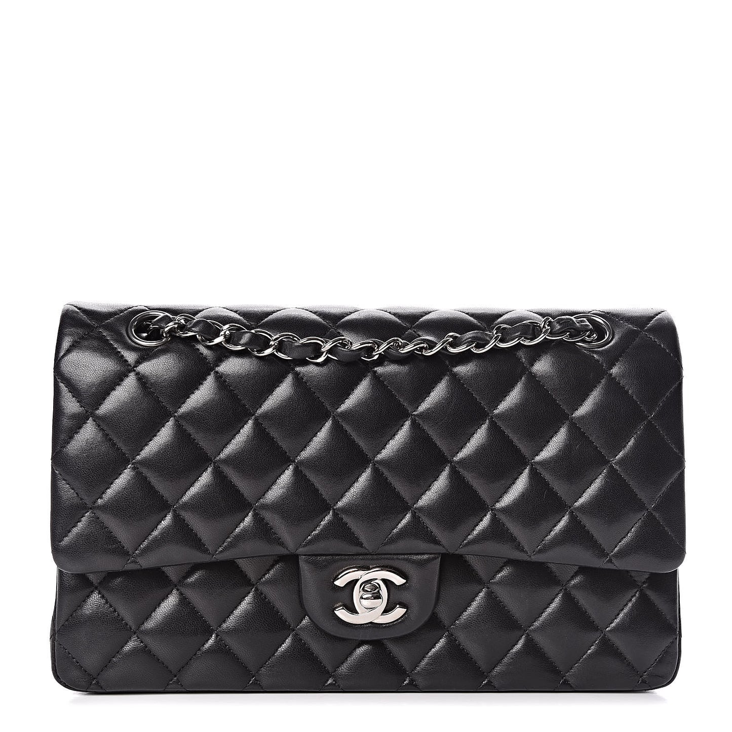 Lambskin Quilted Medium Double Flap Black