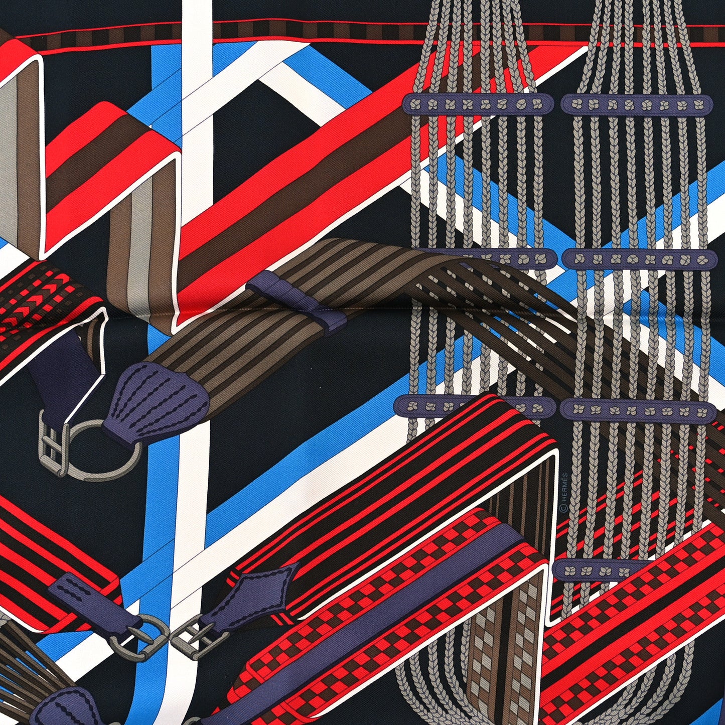 Silk Double Sangle Scarf 90 Marine Cobalt Black Rouge