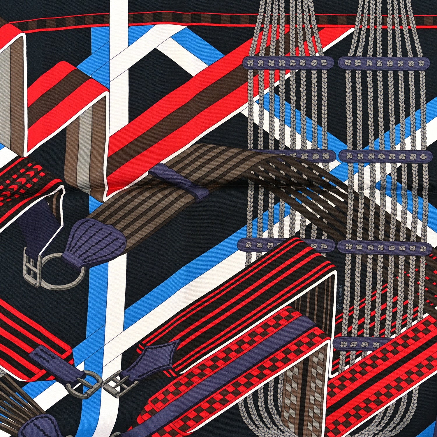 Hermes Silk Double Sangle Scarf 90 Marine Cobalt Black Rouge 2 of 4