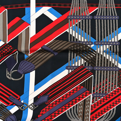 Hermes Silk Double Sangle Scarf 90 Marine Cobalt Black Rouge 2 of 4