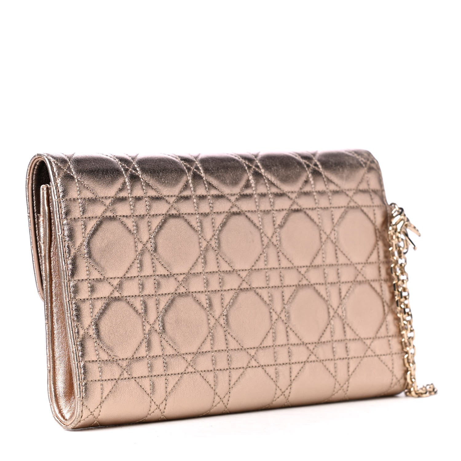 Christian Dior Metallic Lambskin Cannage Wristlet Clutch Gold 3 of 7