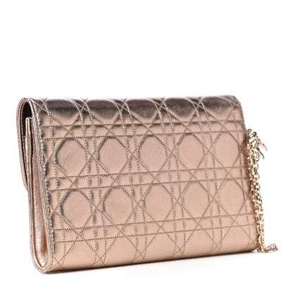Christian Dior Metallic Lambskin Cannage Wristlet Clutch Gold 3 of 7