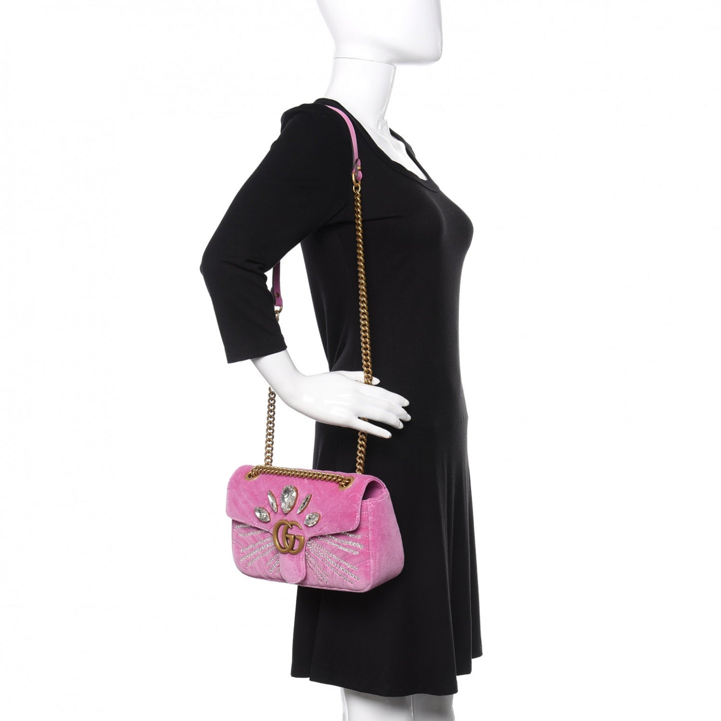 Velvet Matelasse Marquise Crystals Embroidered Small GG Marmont Shoulder Bag Malva