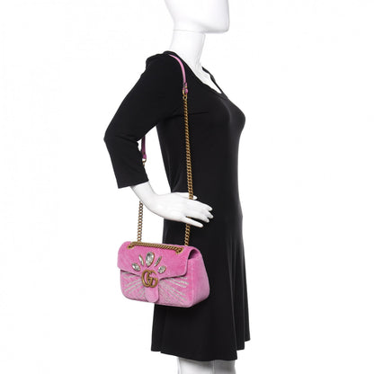 Gucci Velvet Matelasse Marquise Crystals Embroidered Small GG Marmont Shoulder Bag Malva 2 of 9