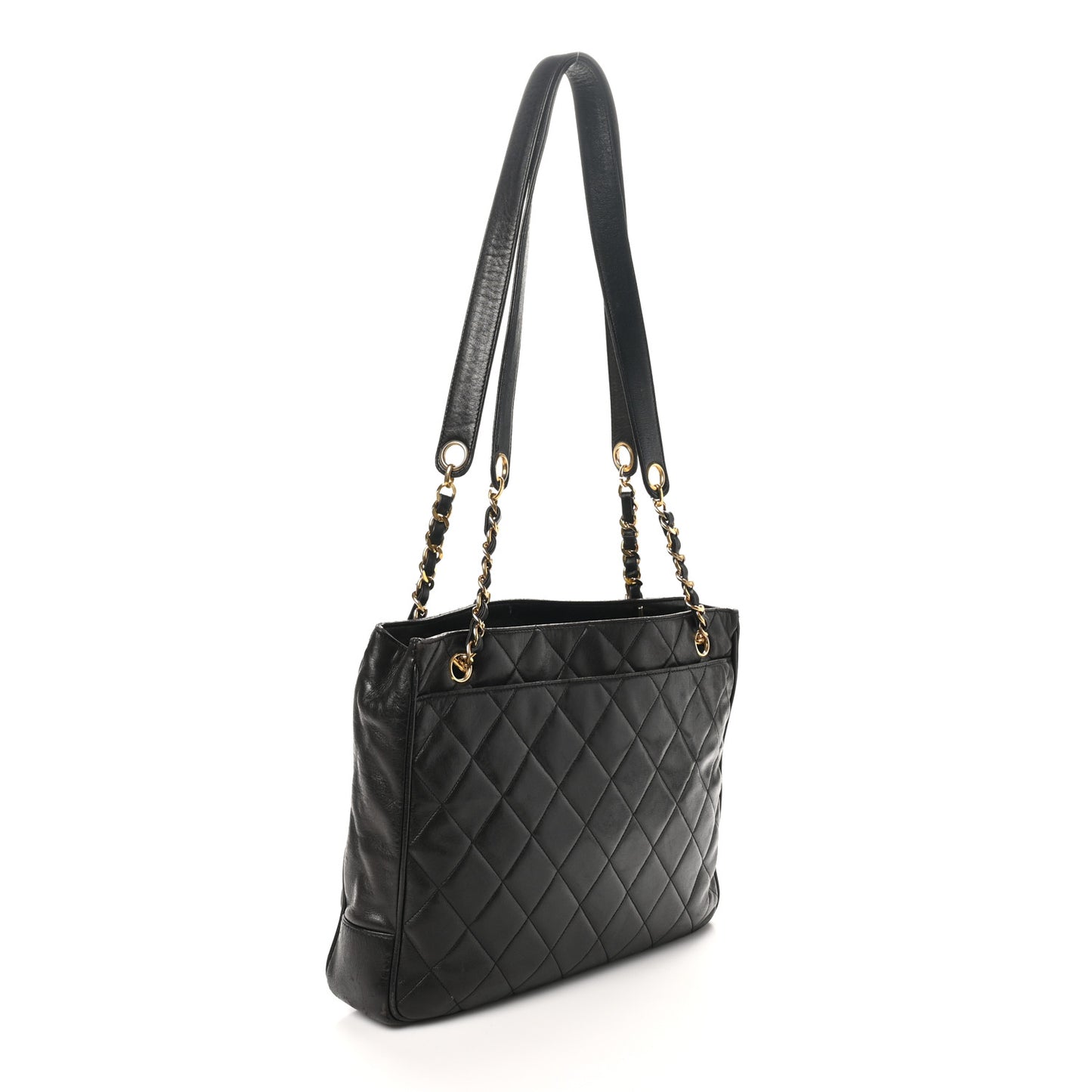 Lambskin Quilted Shopping Tote Dark Brown