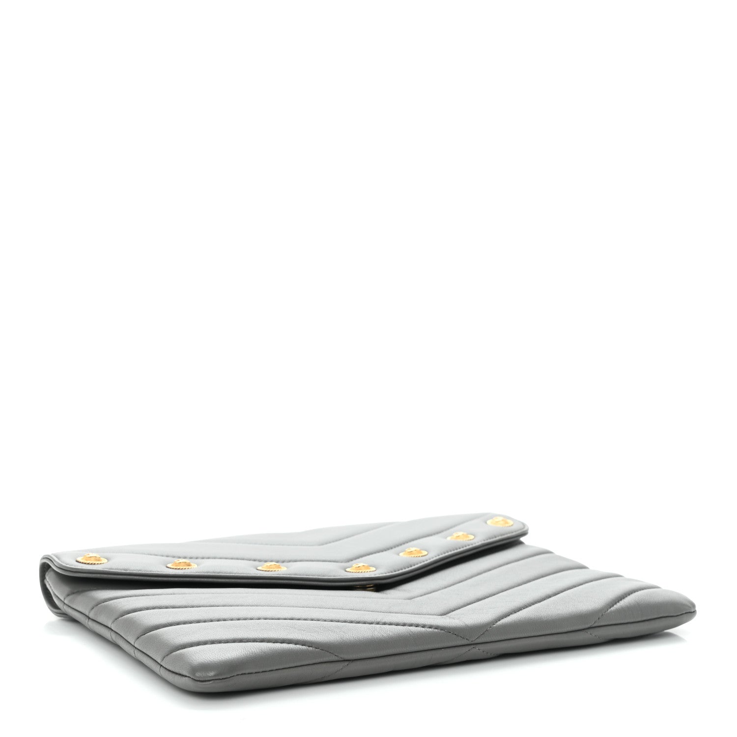 Chanel Calfskin Chevron Quilted CC Button Envelope Pouch Grey 4 of 9