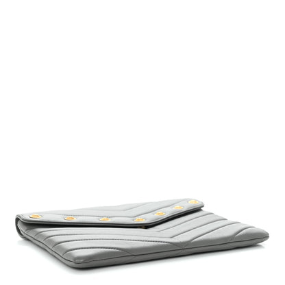 Chanel Calfskin Chevron Quilted CC Button Envelope Pouch Grey 4 of 9