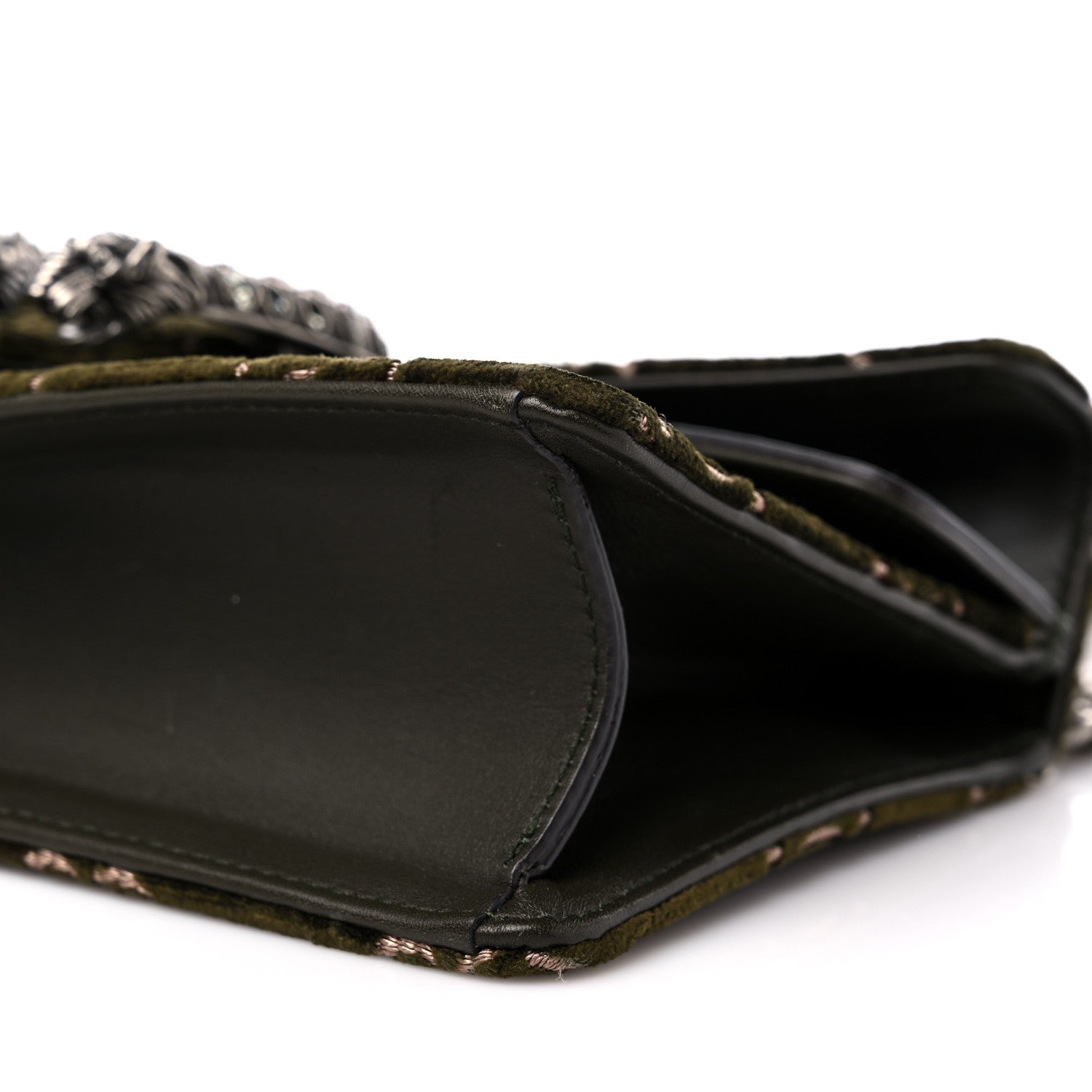 Gucci Velvet Moon Calfskin Crystal GG Monogram Small Dionysus Shoulder Bag Dark Olive Rose Gold 10 of 13