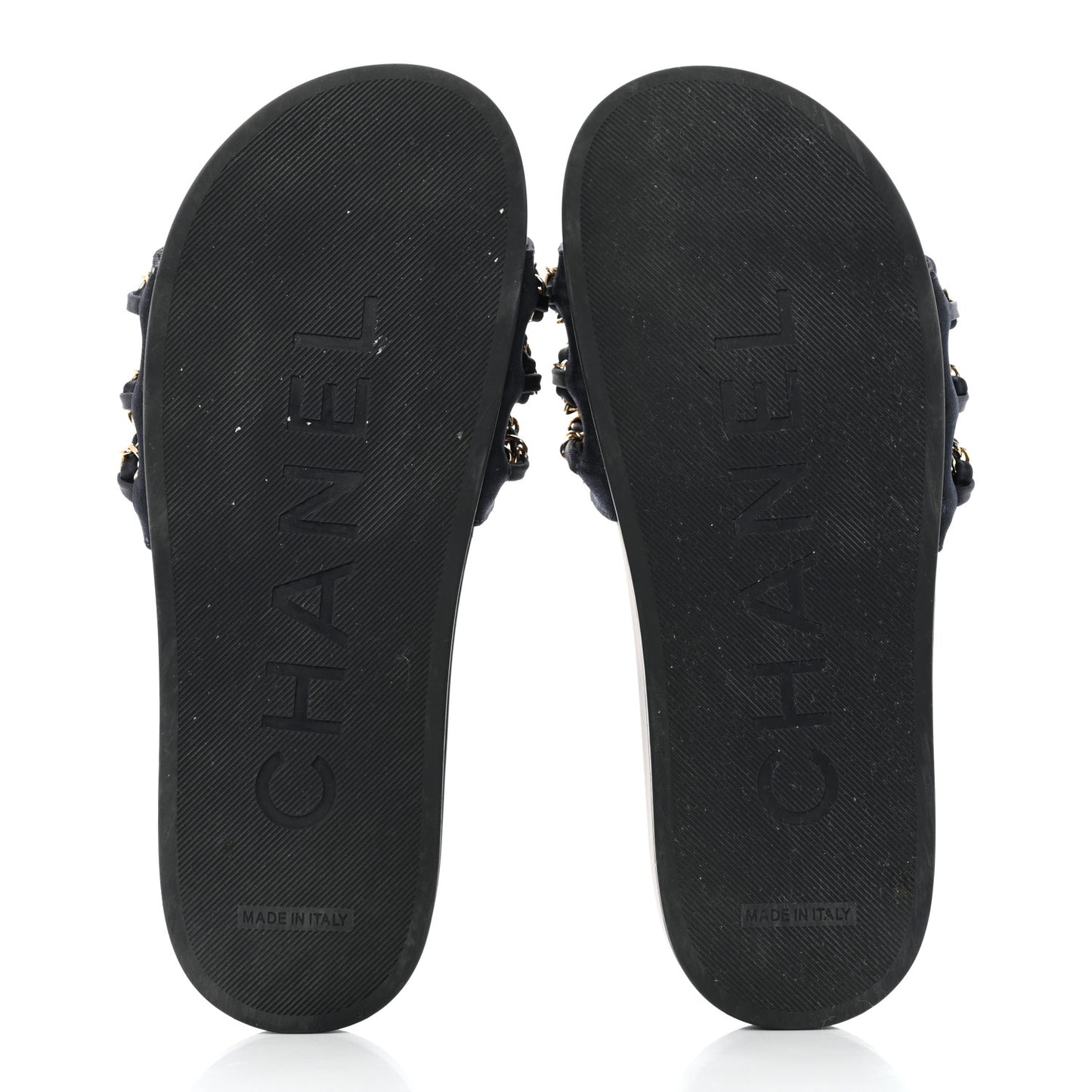 Satin Canvas Chain Slides Sandals Flats 38 Marine