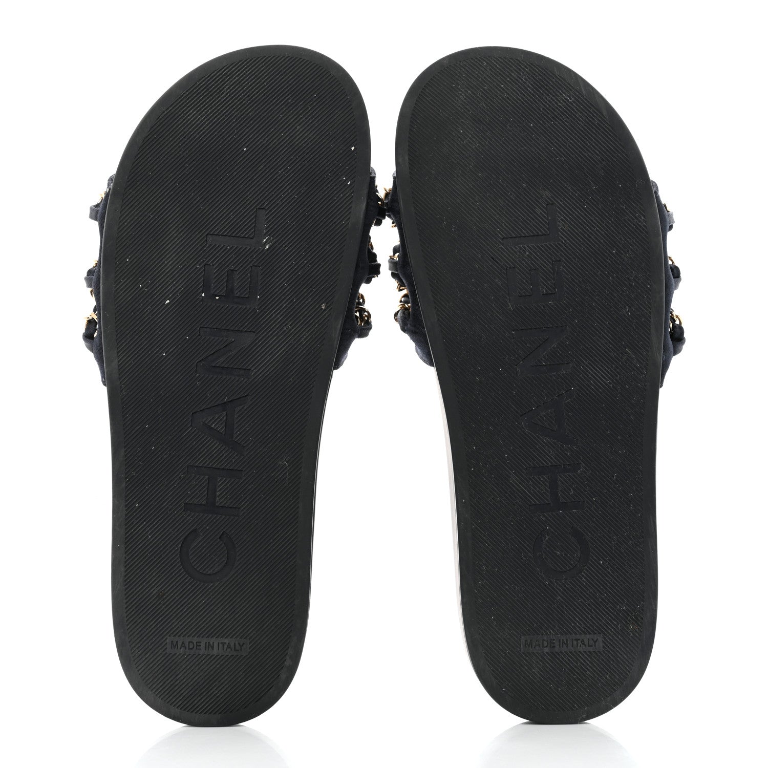 Chanel Satin Canvas Chain Slides Sandals Flats 38 Marine 5 of 9