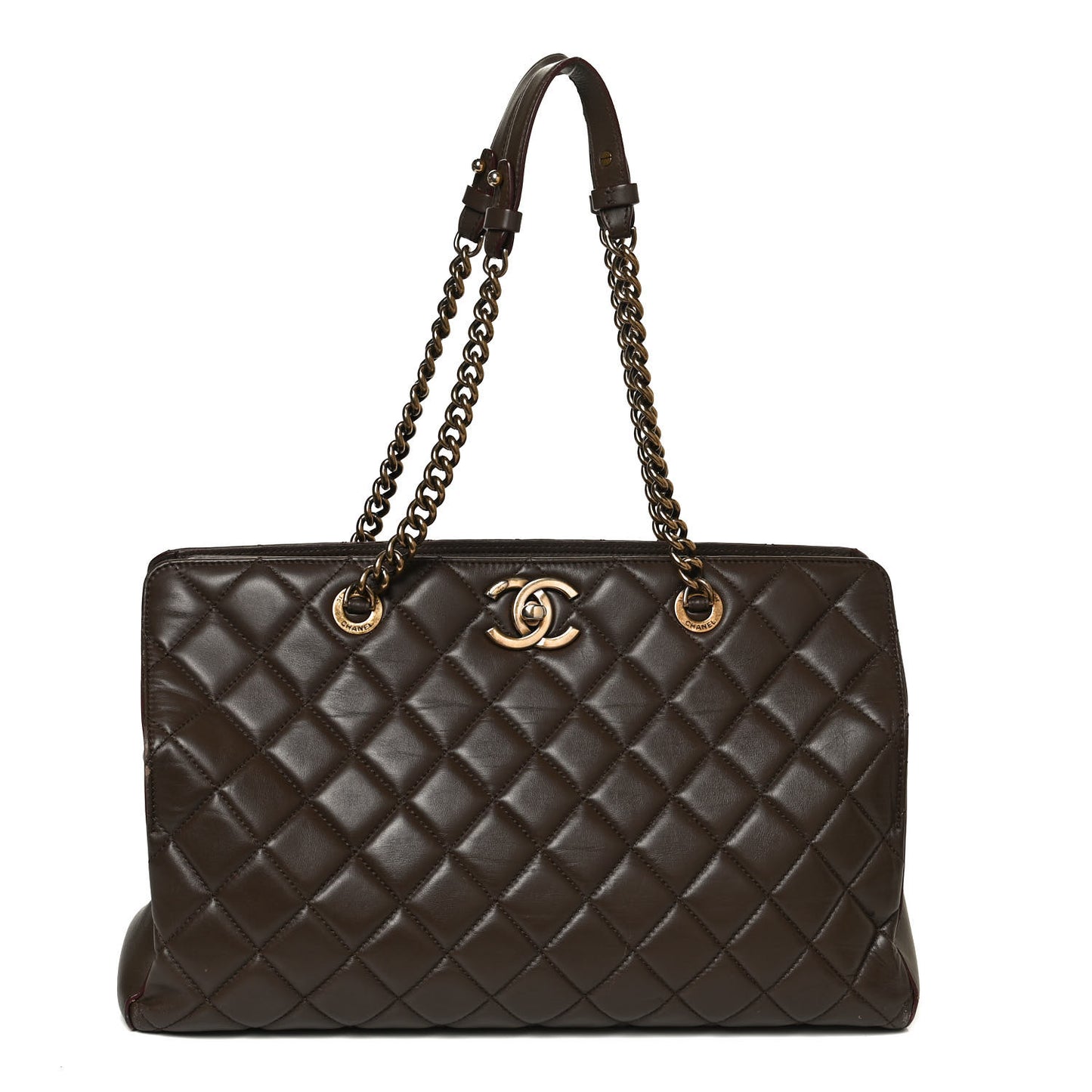 Calfskin Quilted Perfect Edge Tote Brown