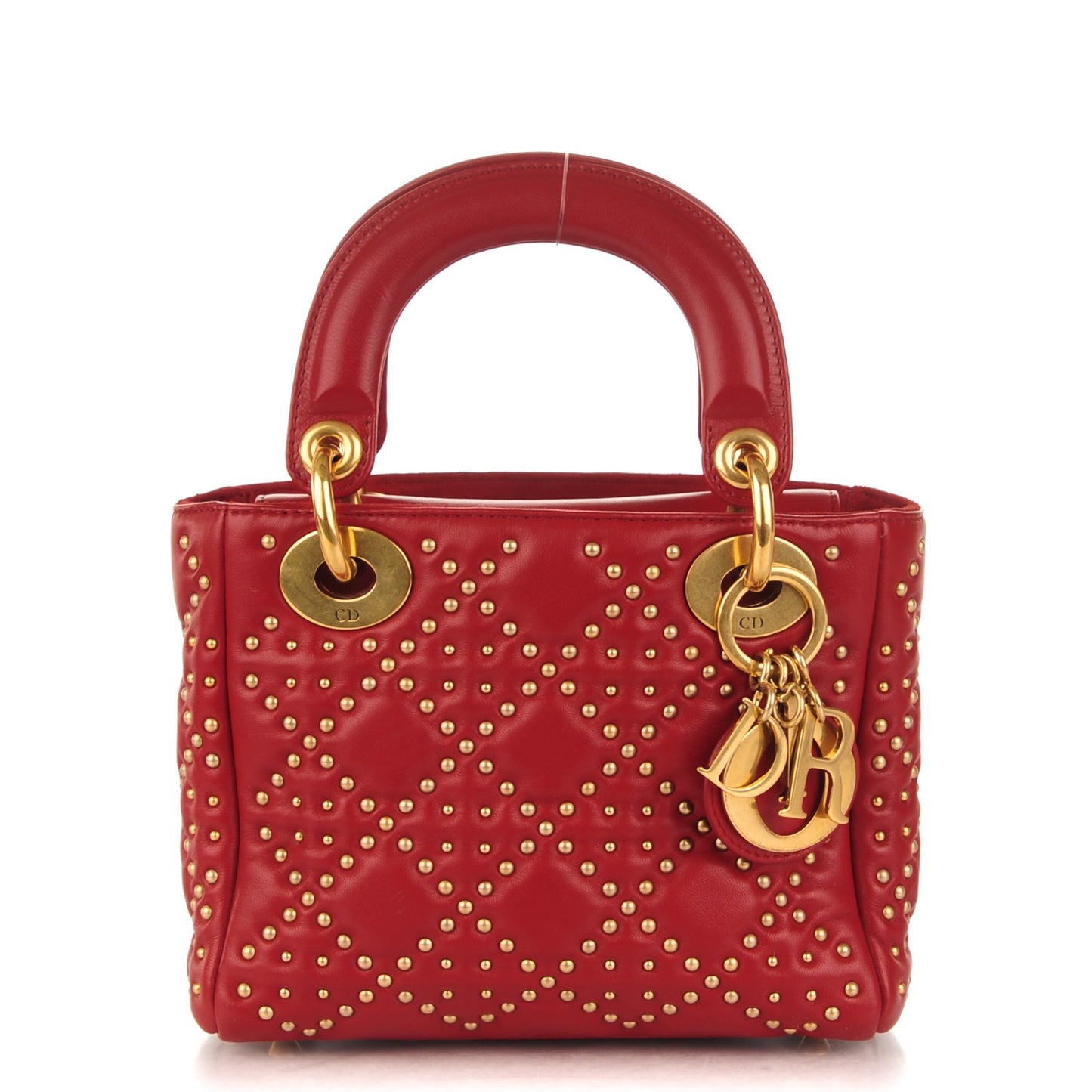 Lambskin Studded Mini Supple Lady Dior Red