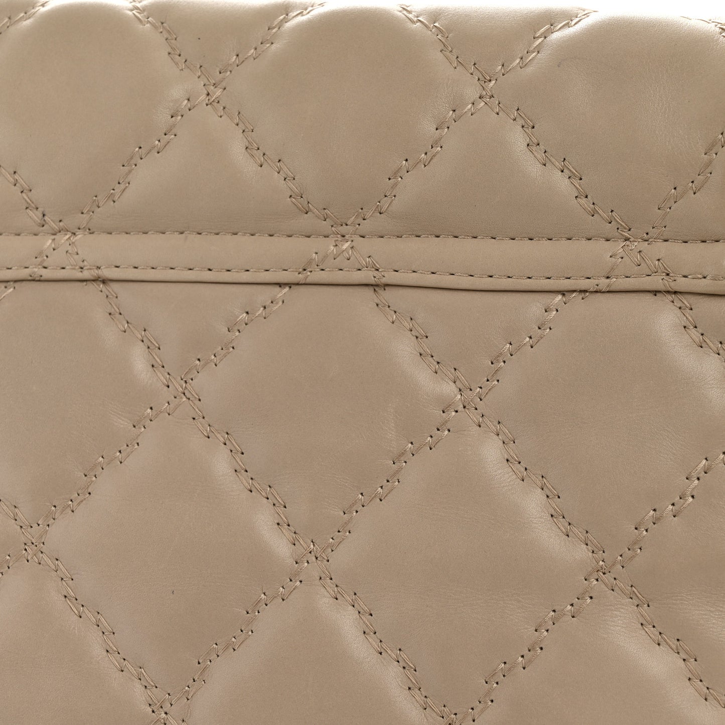 Calfskin Double Stitch Large Hamptons Flap Bag Beige