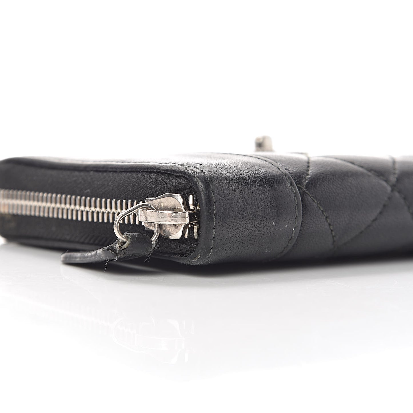 Sheepskin Quilted Large Gusset Mademoiselle Vintage Zip Around Wallet Black