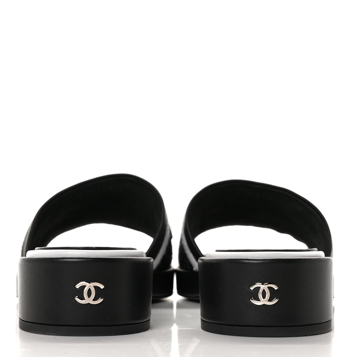 Lambskin Embroidered CC Mule Sandal 38 Black White