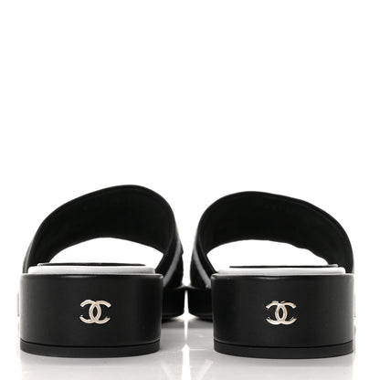Chanel Lambskin Embroidered CC Mule Sandal 38 Black White 5 of 10