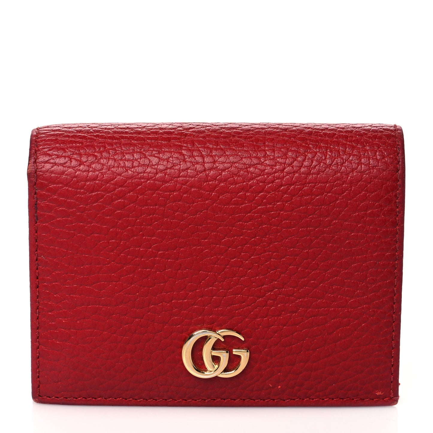 Pebbled Calfskin GG Marmont Card Case Hibiscus Red