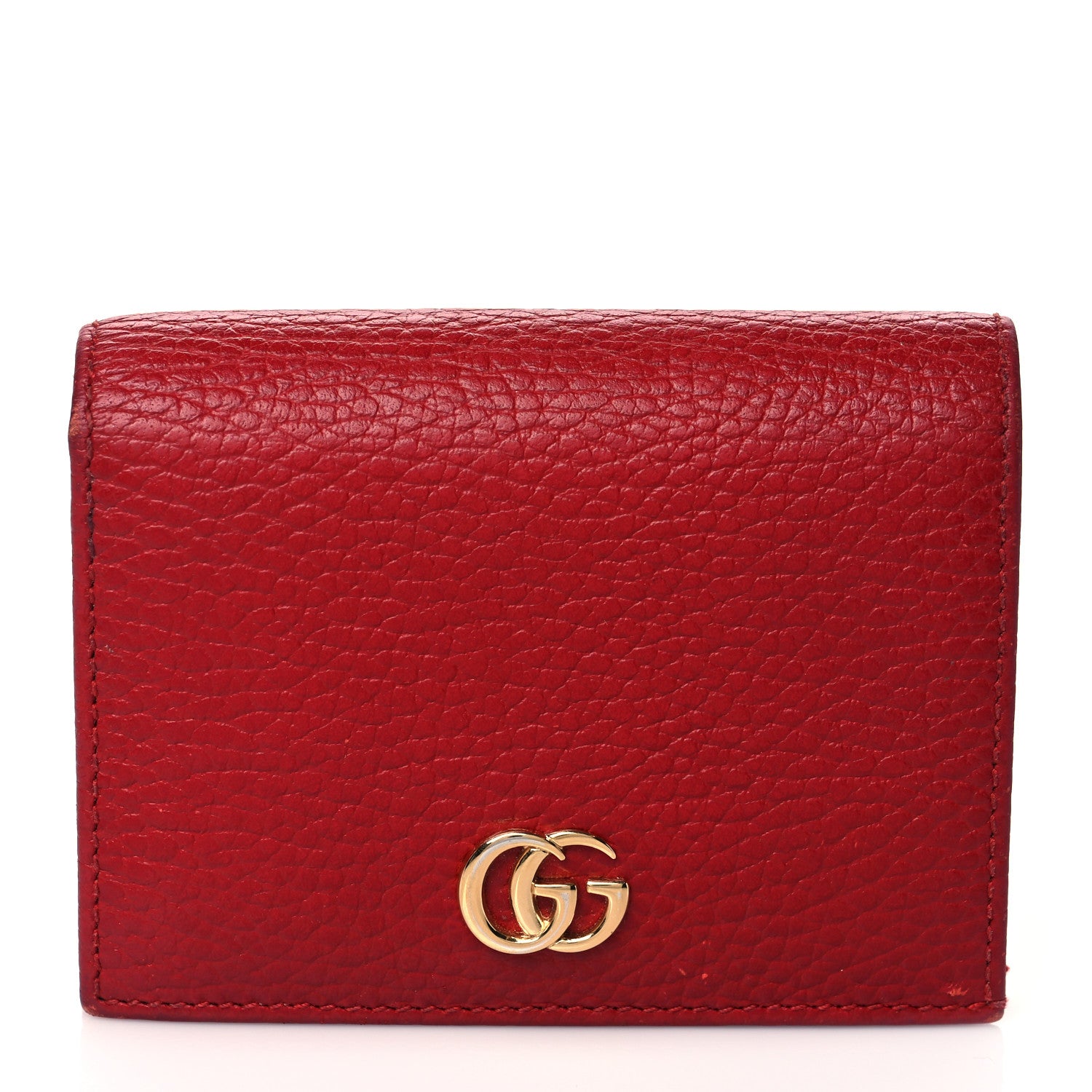 Gucci Pebbled Calfskin GG Marmont Card Case Hibiscus Red 1 of 7